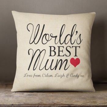 Personalised Cream Chenille Cushion - World's Best Mum